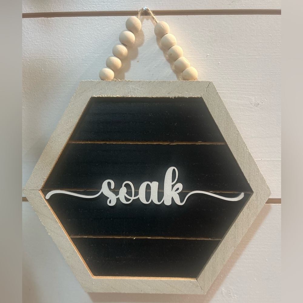 Set of 3 Bathroom Relax Soak Unwind Hexagon Bead Hanging Wall Art - Picture 3 of 4